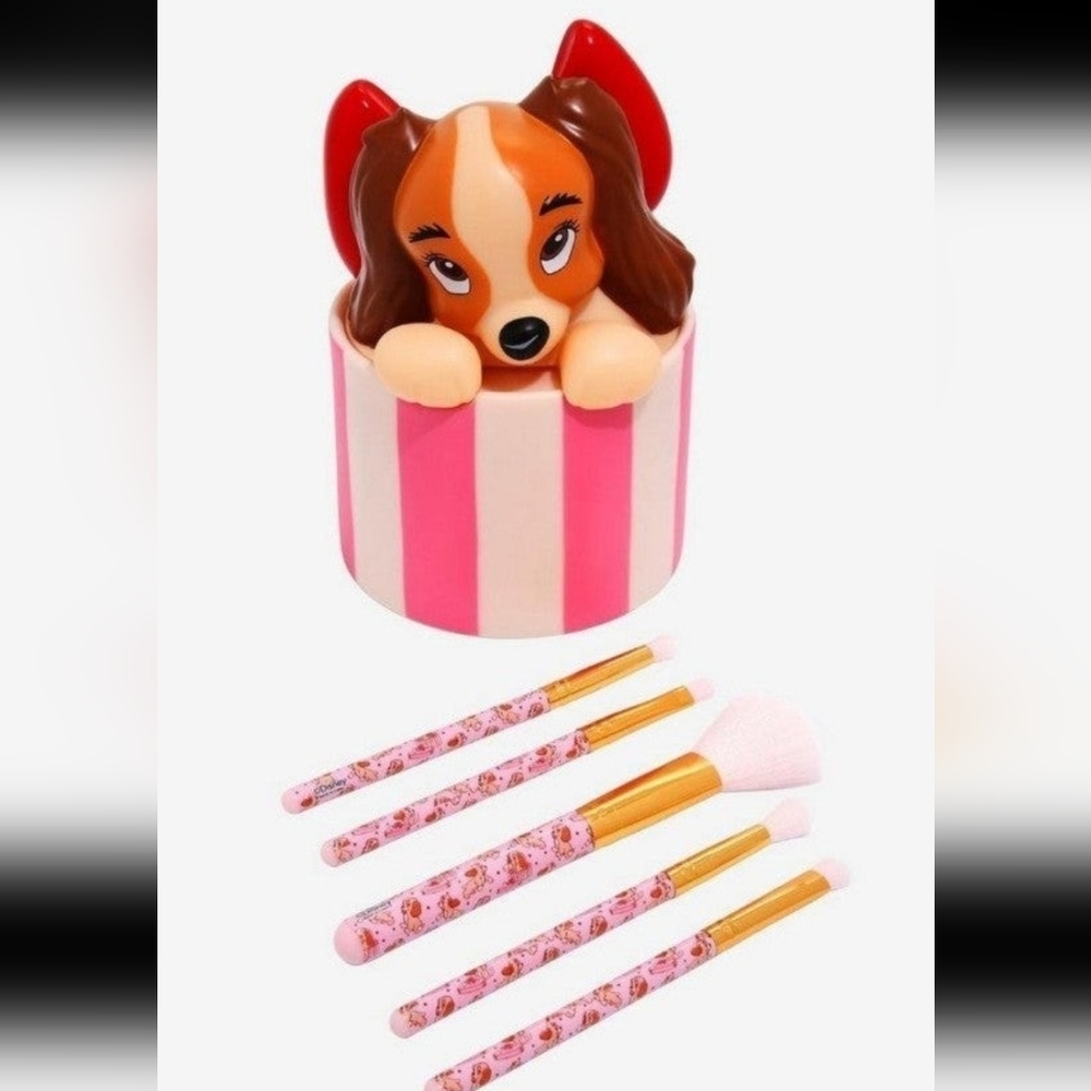 RARE Disney by Loungefly Classic Lady & the Tramp Makeup Brush Set + Bonus Pin - Picture 6 of 8